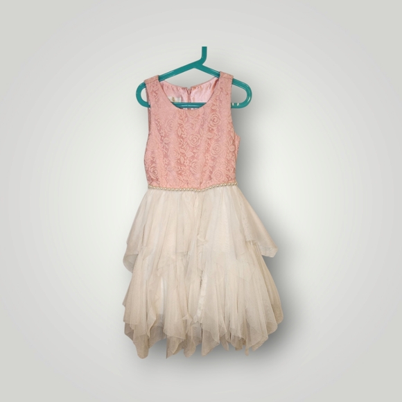 American Princess Pink and White Sleeveless Dress with Pearl Detail 7 8 - Picture 1 of 10
